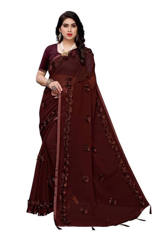 Vamika Brown Georgette Embroidery Saree (GULABO COFFEE) | Grocsy