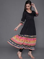 Aks Ethnic Motifs Printed Round Neck Tiered Anarkali Kurta | Grocsy