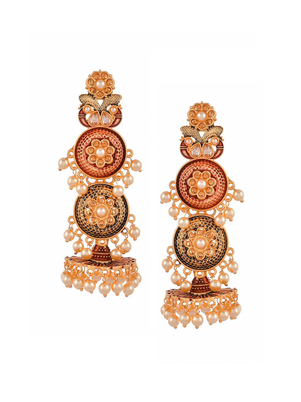 Shoshaa Maroon & Green Gold-Polished Contemporary Jhumkas Earrings | Grocsy