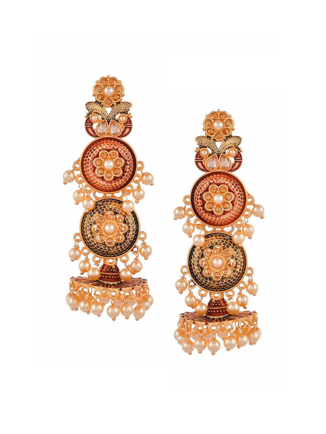 Shoshaa Maroon & Green Gold-Polished Contemporary Jhumkas Earrings | Grocsy