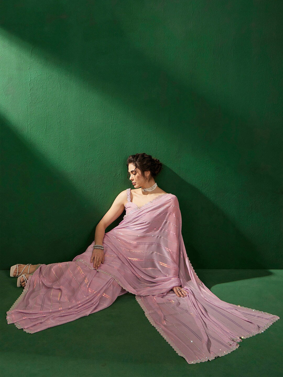Sangria Striped Embellished Saree | Grocsy