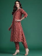 Indo Era Women Printed Pleated Pure Cotton Kurta with Trousers | Grocsy