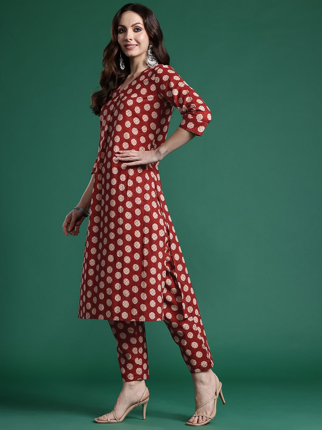 Indo Era Women Printed Pleated Pure Cotton Kurta with Trousers | Grocsy