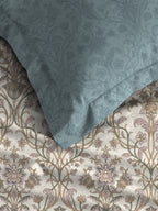 MYTRIDENT Dusk and Dawn Beige Printed Pure Cotton 144 TC Queen Bedsheet 2 Pillow Covers | Grocsy
