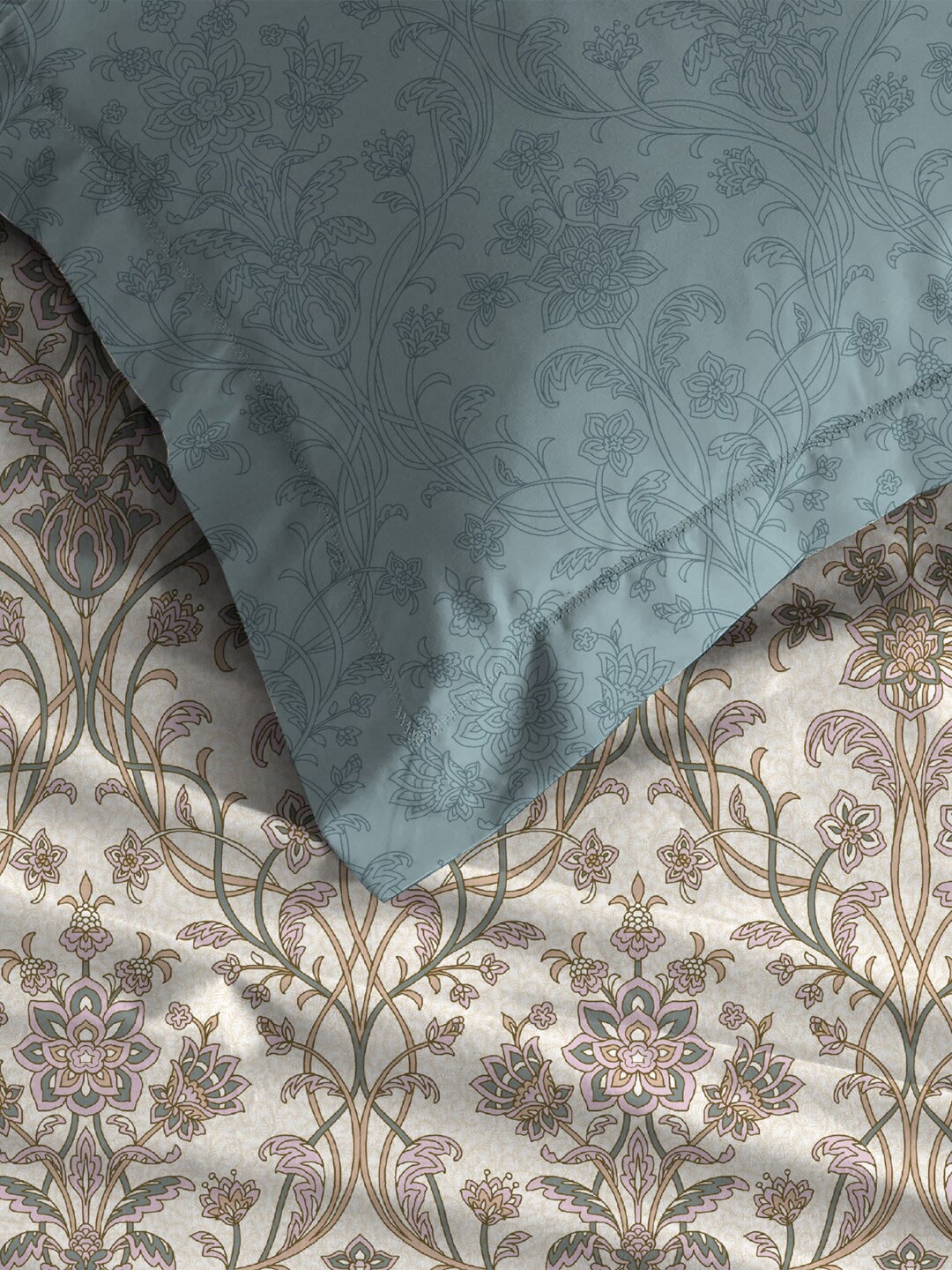 MYTRIDENT Dusk and Dawn Beige Printed Pure Cotton 144 TC Queen Bedsheet 2 Pillow Covers | Grocsy