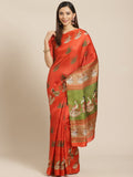 Saree Mall Rust Red & Green Printed Saree | Grocsy