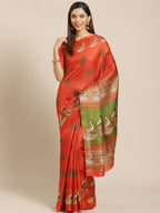 Saree Mall Rust Red & Green Printed Saree | Grocsy