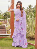 Tikhi Imli Printed Ruffle Saree With Mirror Embroidered Work Blouse | Grocsy