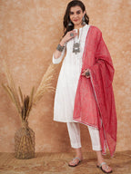 Sangria Floral Printed Pure Cotton A-Line Kurta With Trouser & Dupatta | Grocsy