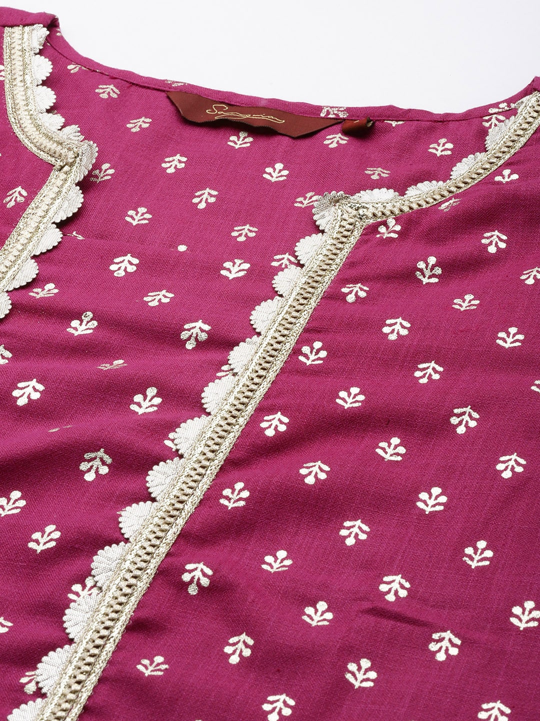 Sangria Ethnic Motifs Printed Gotta Patti Pure Cotton Kurta with Trousers & Dupatta | Grocsy