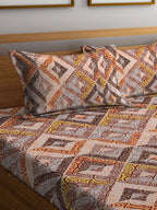 BOMBAY DYEING Epigram Brown & Yellow Ethnic Cotton 120 TC Queen Bedsheet & Pillow Covers | Grocsy