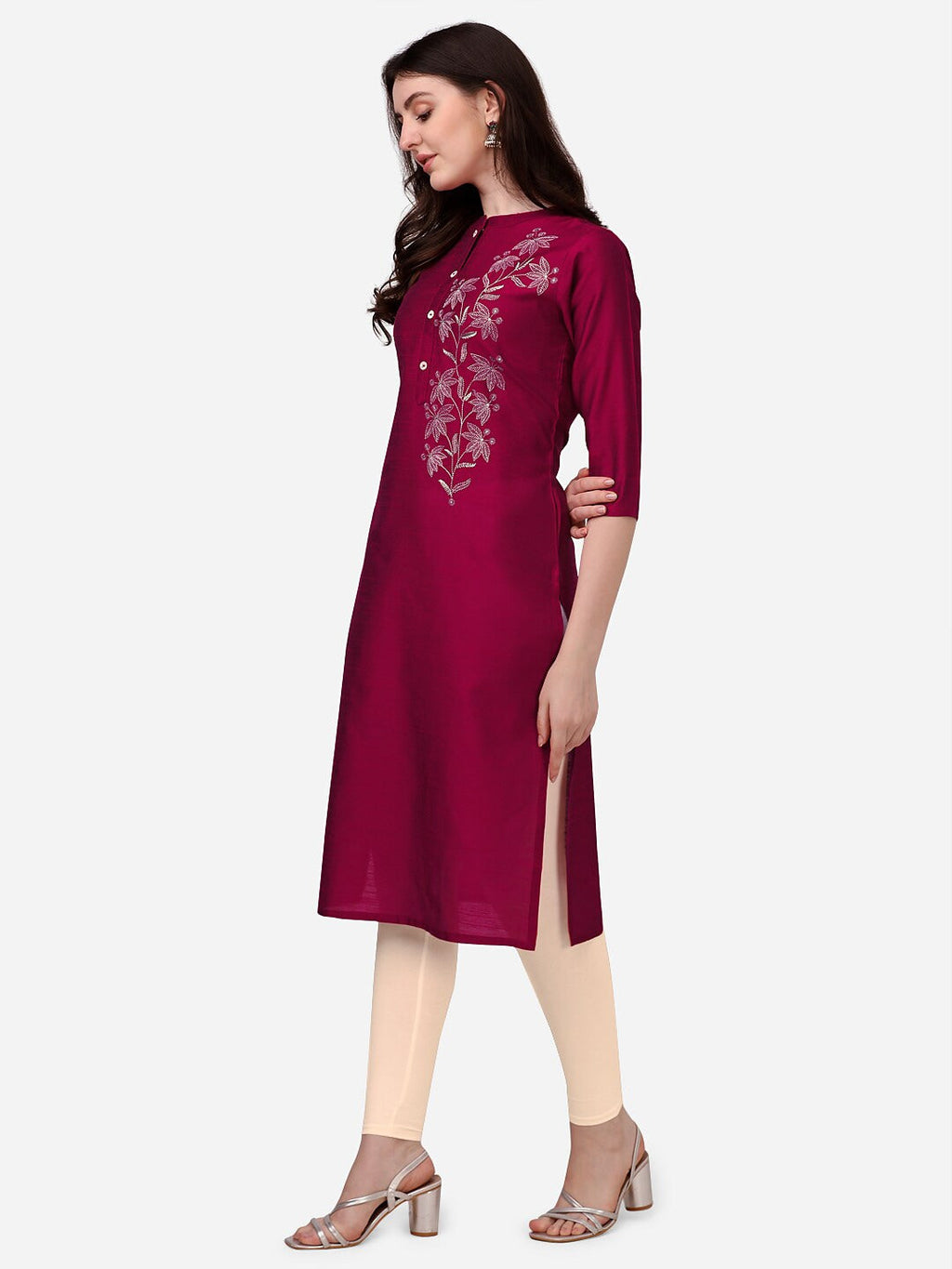 HERE&NOW Women Floral Embroidered Thread Work Floral Kurta | Grocsy
