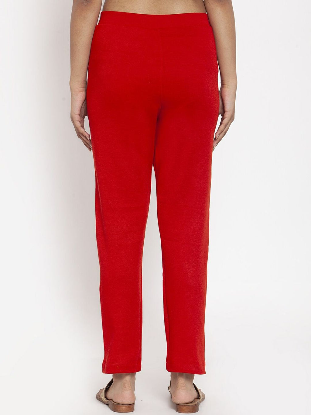 TAG 7 Women Red Solid Ankle-Length Woolen Pants | Grocsy