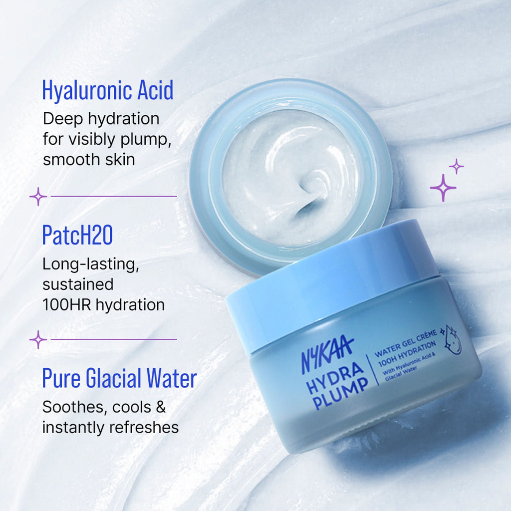 Nykaa Skin Hydra Plump Water Gel Creme Moisturiser, 100Hr Hydration, Normal, Dry & Combination Skin | Grocsy