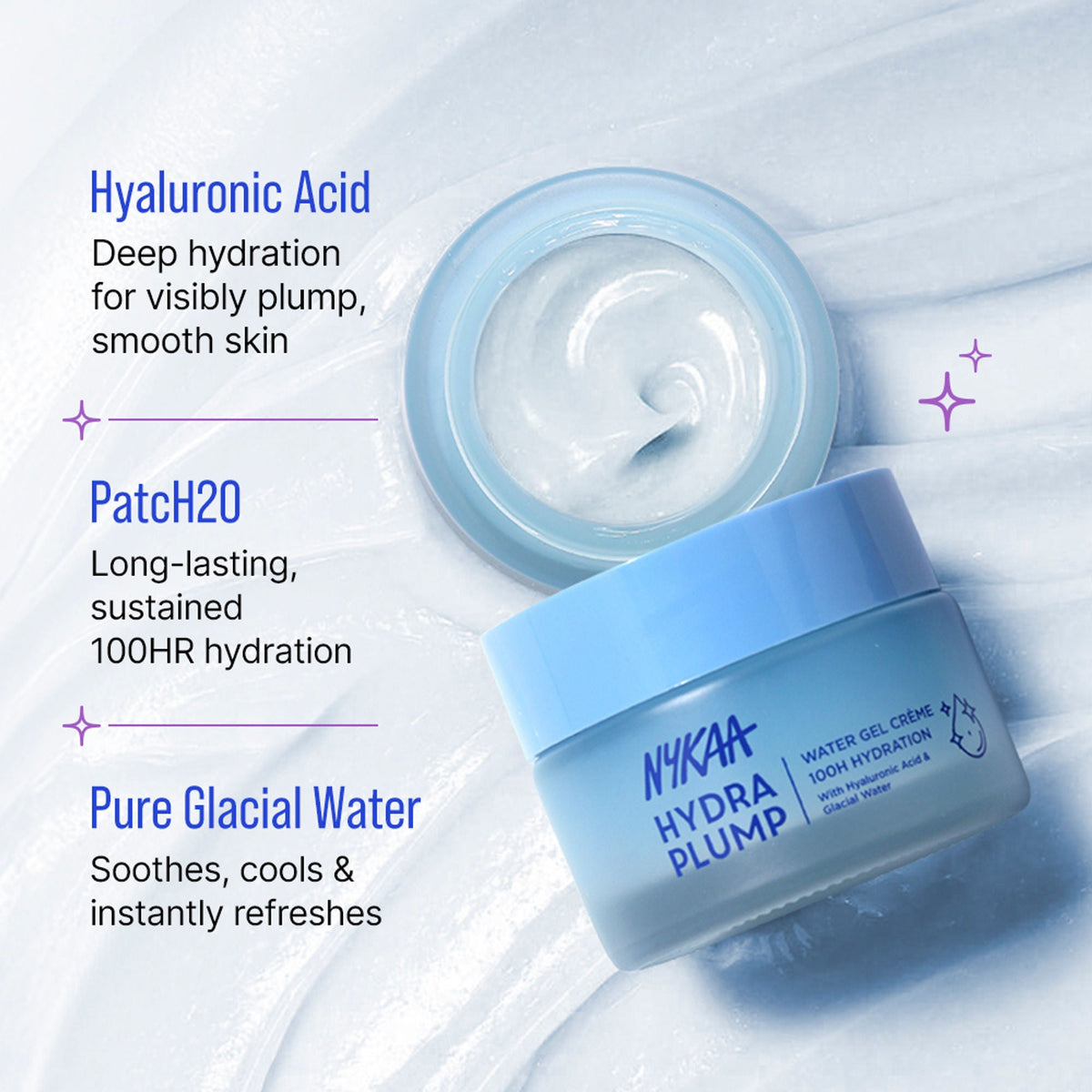 Nykaa Skin Hydra Plump Water Gel Creme Moisturiser, 100Hr Hydration, Normal, Dry & Combination Skin | Grocsy