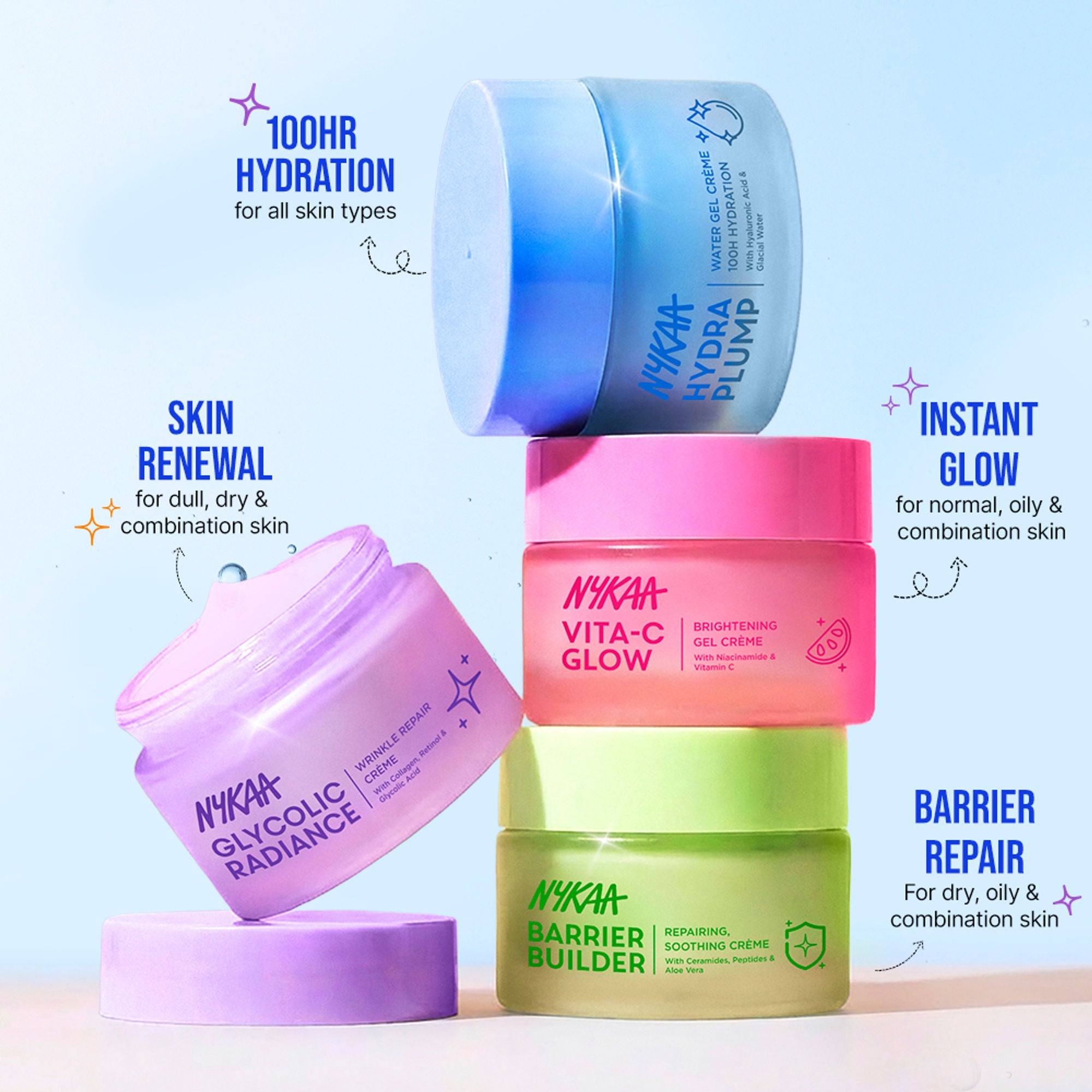 Nykaa Skin Hydra Plump Water Gel Creme Moisturiser, 100Hr Hydration, Normal, Dry & Combination Skin | Grocsy