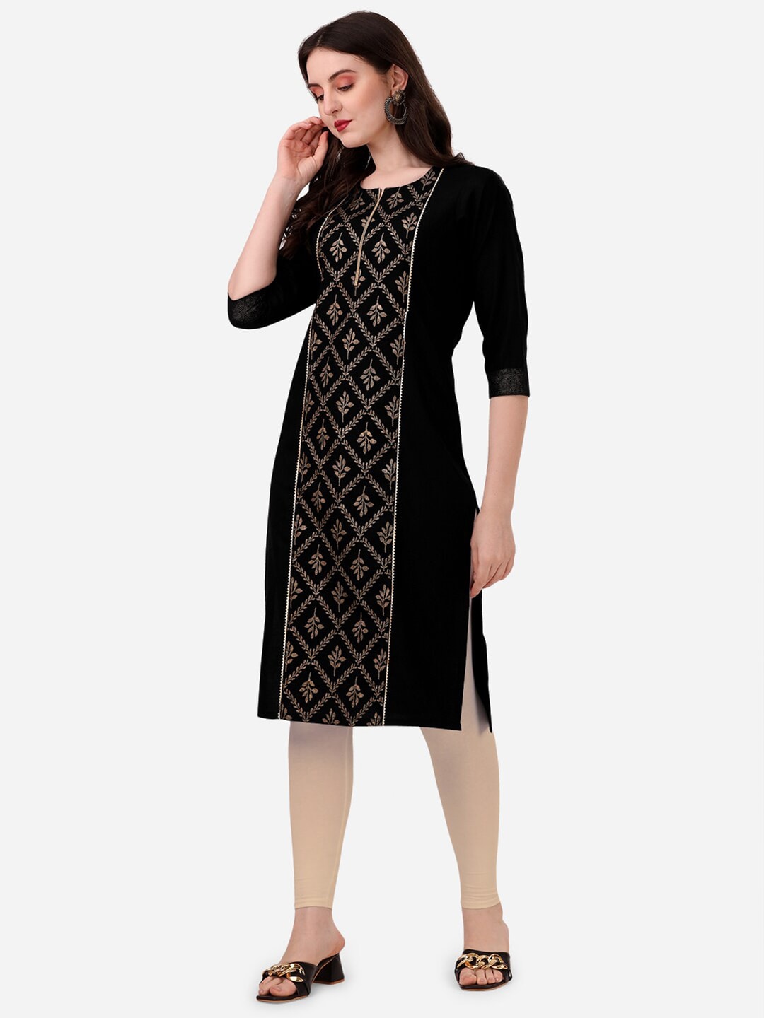 HERE&NOW Women Black Floral Printed Floral Kurta | Grocsy
