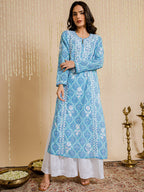 HOUSE OF KARI Ethnic Motifs Printed Cotton Panelled Chikankari Kurta | Grocsy