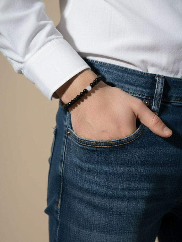 NVR Black & White Crystal Beaded Bracelet for Men & Women | Grocsy