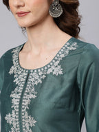 Aks Floral Yoke Design Thread Work Silk Kurta | Grocsy