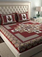 LA VERNE Jaipuri Print 104 TC Cotton 1 Double Queen Bedsheet With 2 Pillow Covers | Grocsy