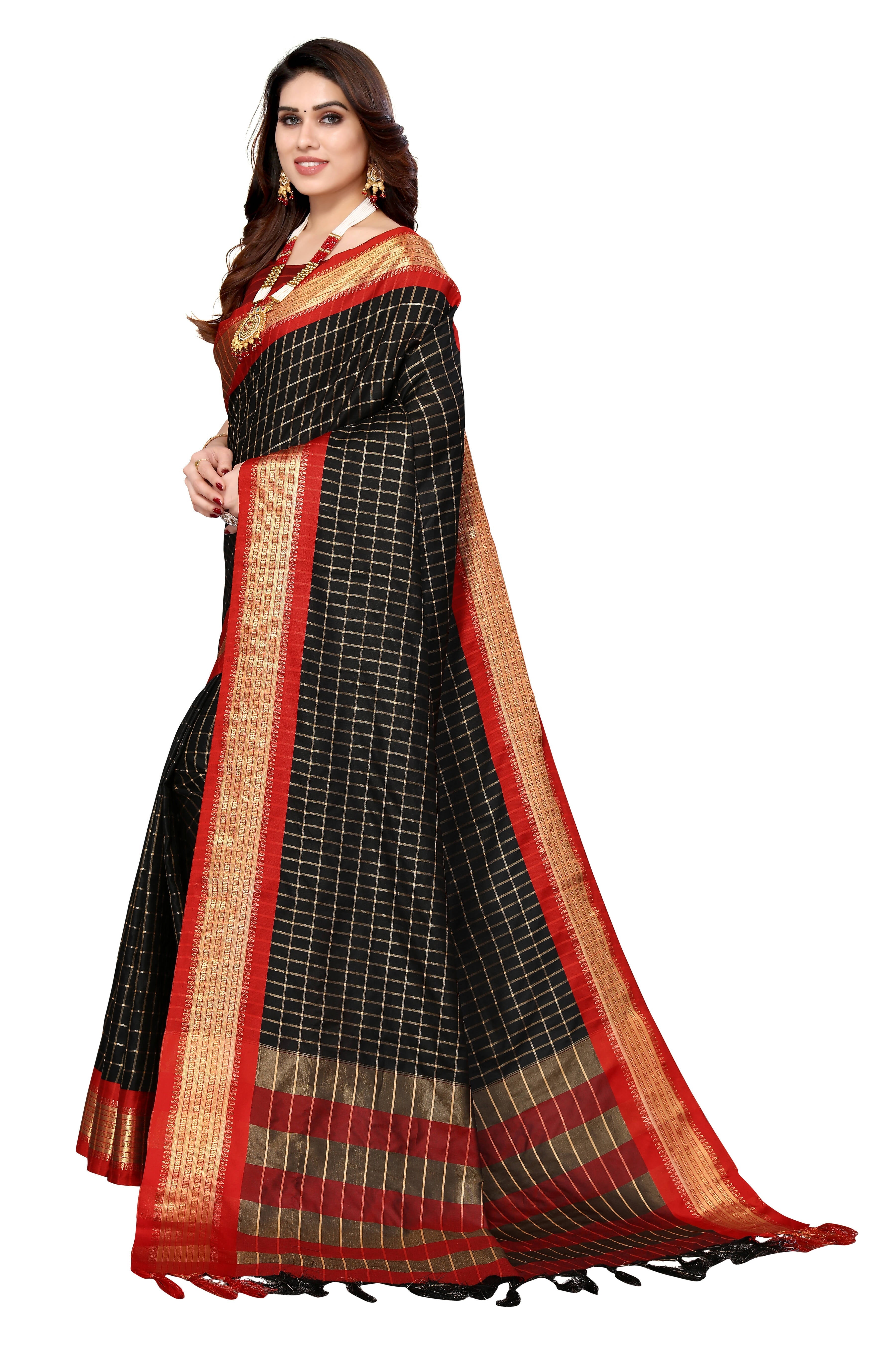 Vamika Weaving Black Cotton Silk Saree | Grocsy