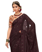 Brown Georgette Swaroski Work Saree With Unstitched Blouse Piece - Juhi | Grocsy