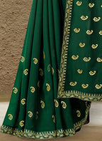 Green Georgette Embroidered Saree with Unstitched Blouse Piece - Avika | Grocsy