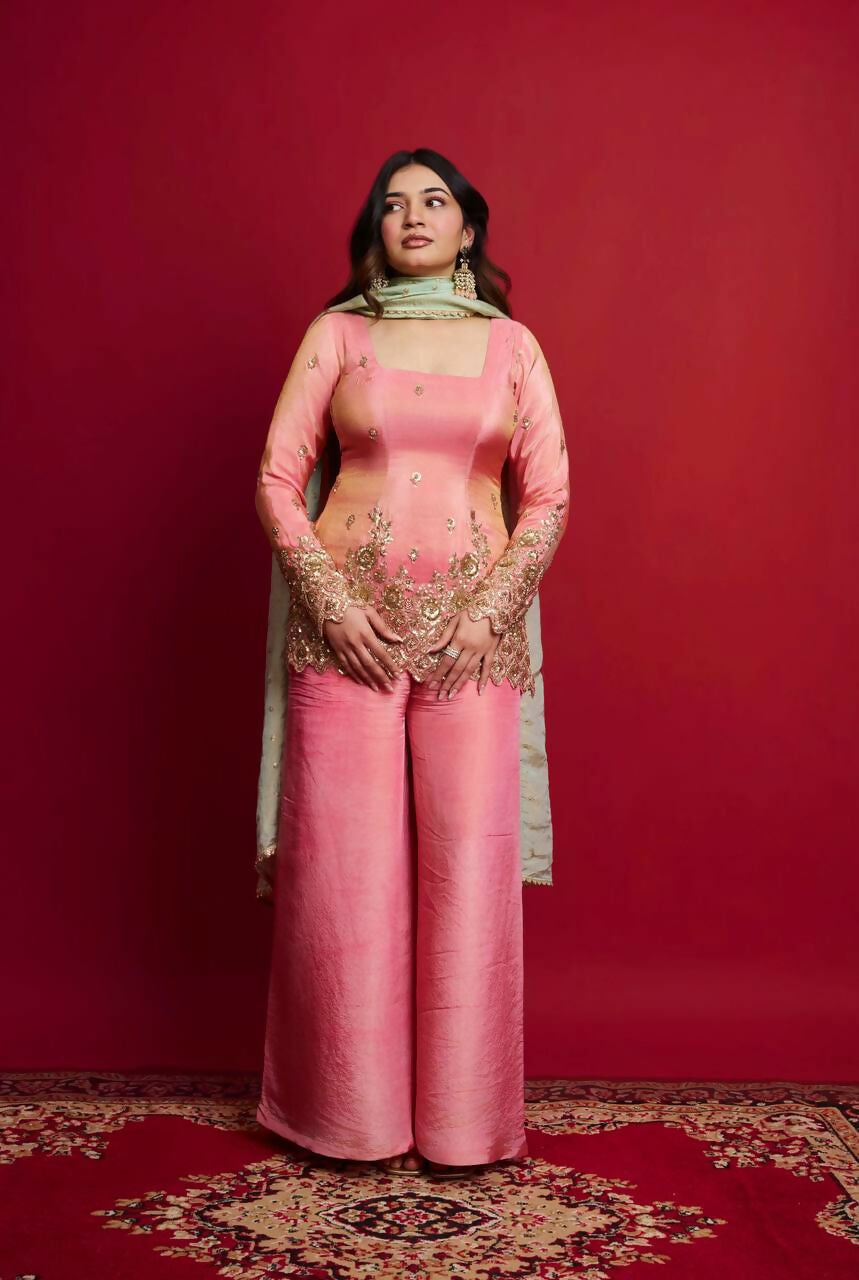Teeya Creation Pink Color Heavy Shimmer Silk Embroidery Work Party Wear Suit | Grocsy