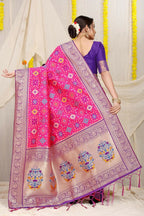 Jyoti Fashion Women's Rani Pink Patola Silk Zari Woven Saree with Blouse | Grocsy