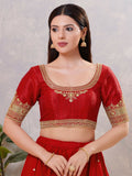 Joban Fashion Women Silk Dark-Red Stitched Blouse | Grocsy