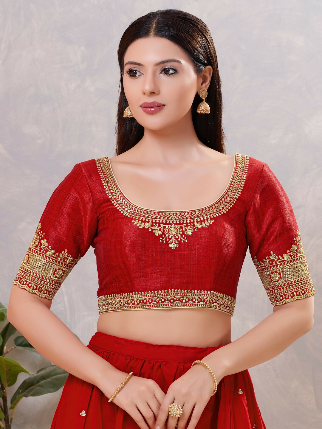 Joban Fashion Women Silk Dark-Red Stitched Blouse | Grocsy