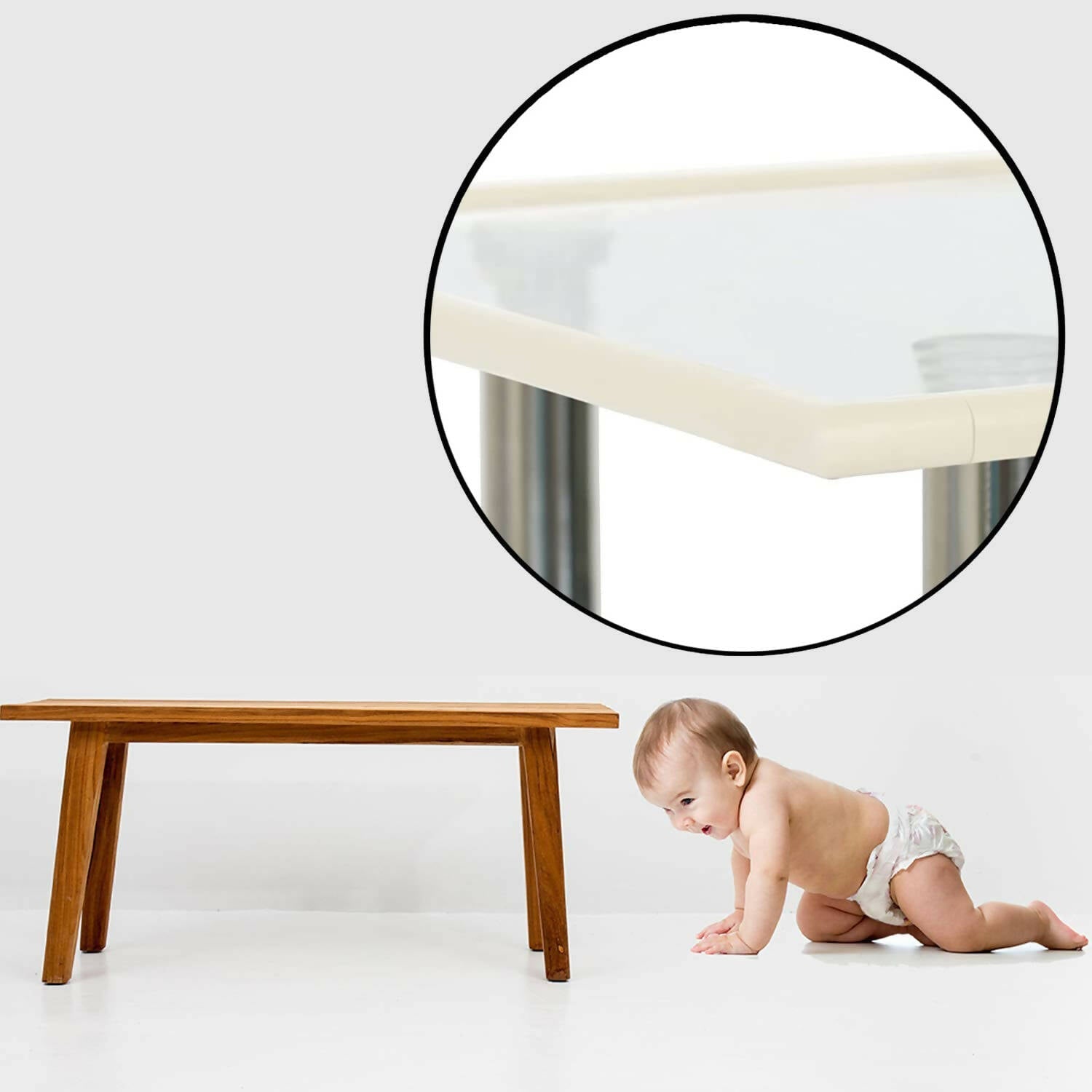 Safe-O-Kid Unique L Shaped 2 Mtr Long 1 Medium Edge Guard With 4 Corner Cushions, White | Grocsy