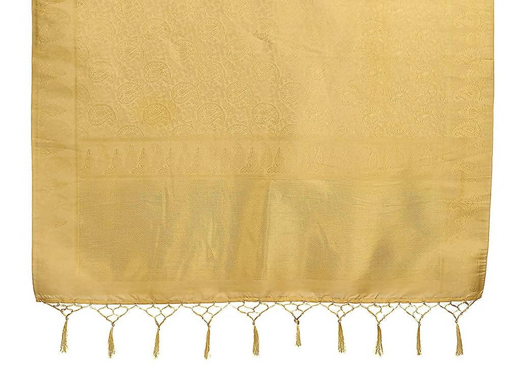 Vardha Women's Beige Color Kanchipuram Raw Silk Saree with Unstitched Blouse Piece | Grocsy