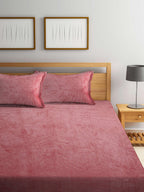 KLOTTHE Rust-Red Abstract Woolen 300TC King Fitted Bedsheet With 2 Pillow Covers | Grocsy