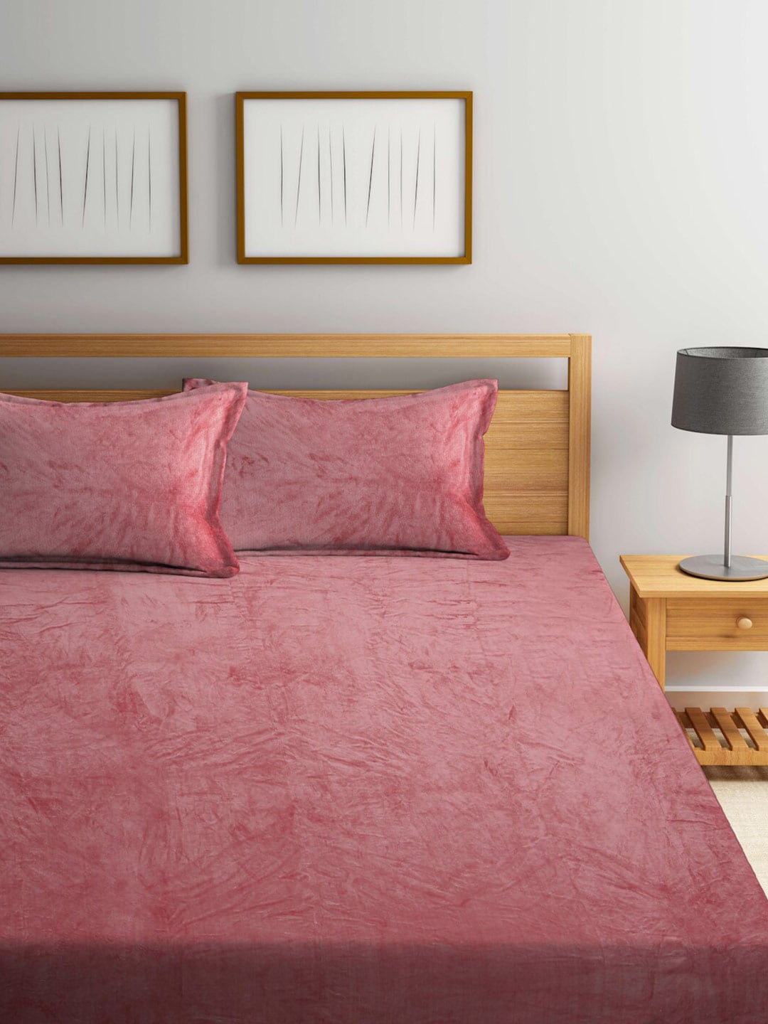 KLOTTHE Rust-Red Abstract Woolen 300TC King Fitted Bedsheet With 2 Pillow Covers | Grocsy