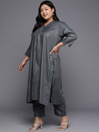Sztori Long Sleeves V-Neck Cotton Regular Kurta with Trousers | Grocsy