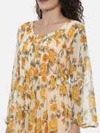 Souchii Women Cream-Coloured Floral Printed A-Line Dress | Grocsy