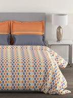 MYTRIDENT Orange White Geometric Cotton 144 TC Queen Bedsheet With 2 Pillow Covers | Grocsy