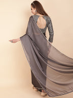 Sangria Grey Beads & Stones Satin Saree | Grocsy