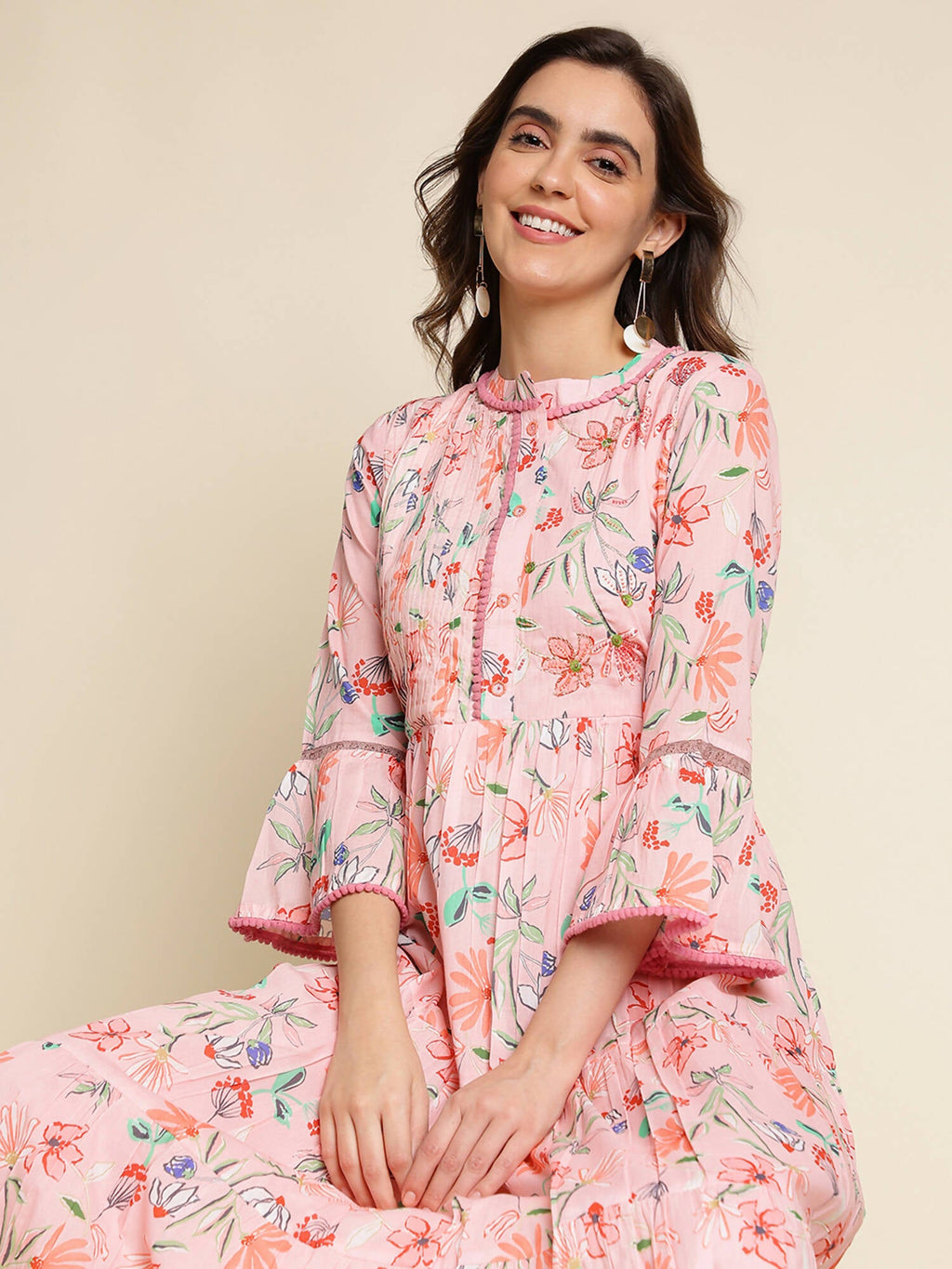 Pink Cotton Floral Printed Dress - Nandani | Grocsy