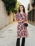 Sangria Floral Print Flutter Sleeves Kurta | Grocsy