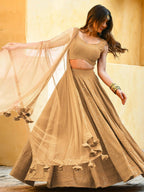 Tulsi Art Fabulous Beige Sequins Georgette Festival Wear Lehenga Choli | Grocsy