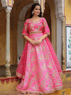 Tulsi Art Fabulous Pink Embroidery Silk Engagement Wedding Wear Lehenga Choli | Grocsy