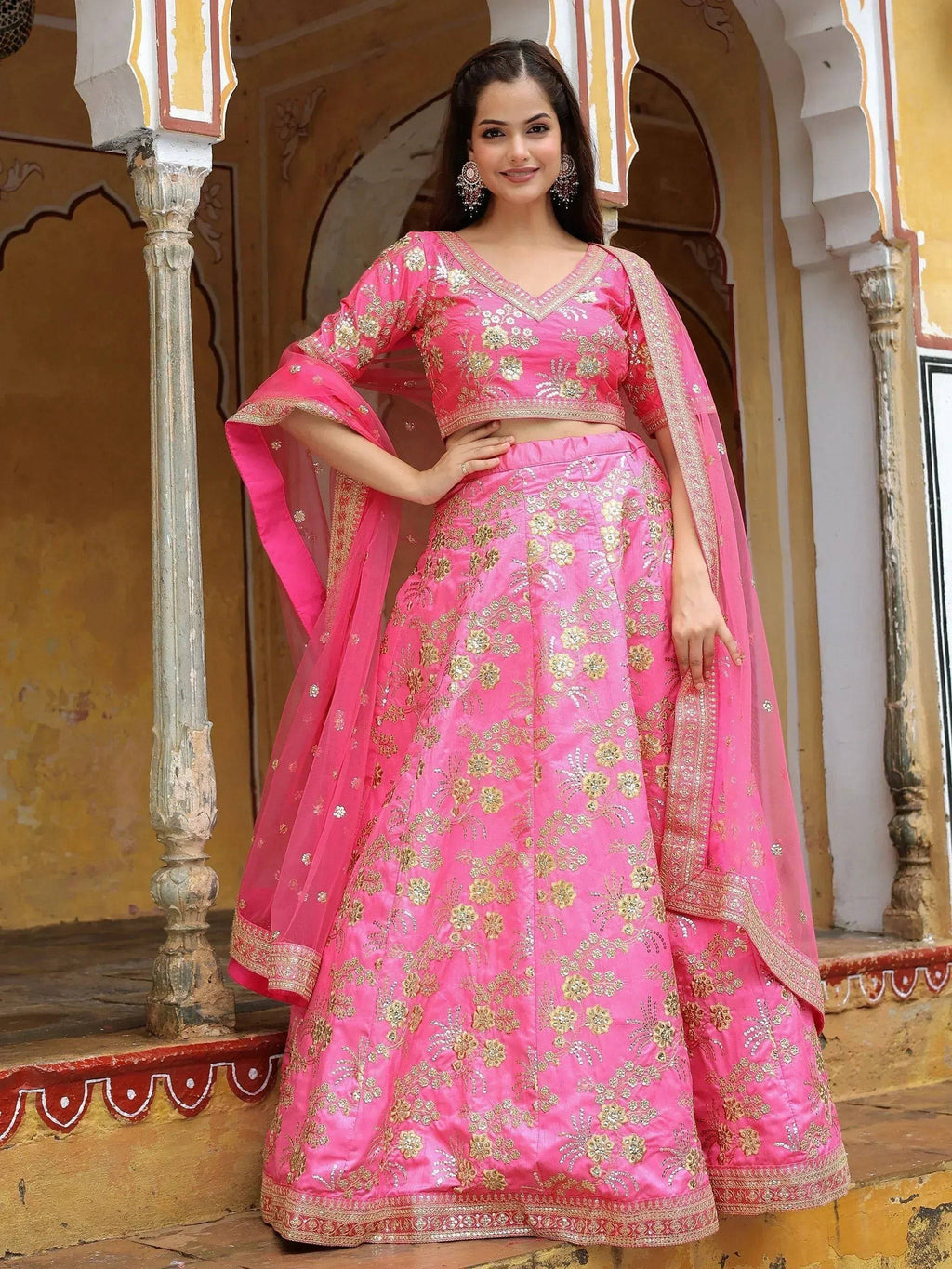 Tulsi Art Fabulous Pink Embroidery Silk Engagement Wedding Wear Lehenga Choli | Grocsy