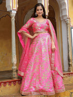 Tulsi Art Fabulous Pink Embroidery Silk Engagement Wedding Wear Lehenga Choli | Grocsy
