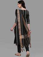 HERE&NOW Green Striped Pure Cotton Kurta With Trousers & Dupatta | Grocsy