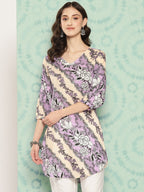 Sangria Floral Printed Curved Hem Kurta | Grocsy