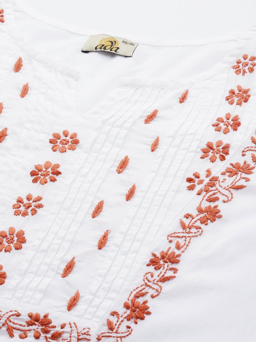 ADA Floral Embroidered Chikankari Floral Kurta | Grocsy