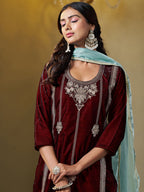 Sangria Embroidered Kurta & Trouser With Dupatta | Grocsy